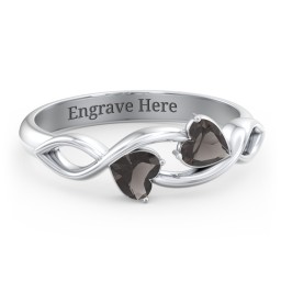 Heavenly Hearts Ring with Heart Birthstones in 925 Sterling Silver with Smokey Quartz