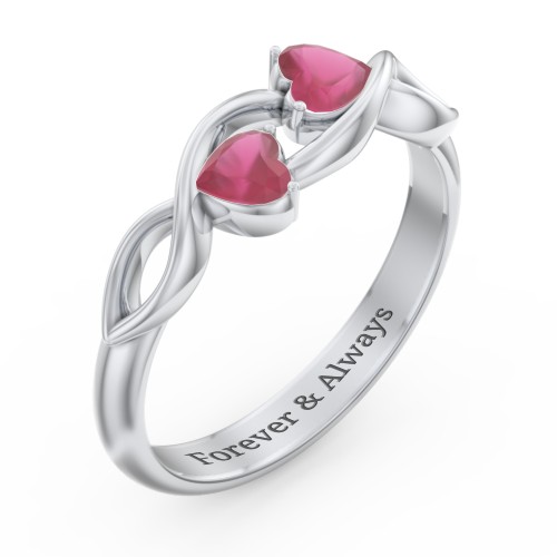 Heavenly Hearts Ring with Heart Birthstones – Sterling Silver with Ruby