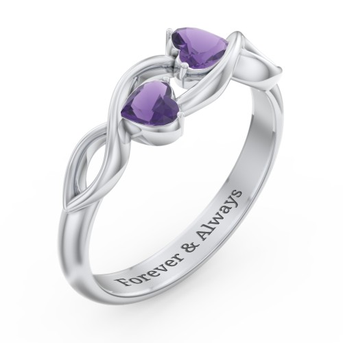 Heavenly Hearts Ring with Heart Birthstones – Sterling Silver with Amethyst