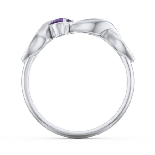 Heavenly Hearts Ring with Heart Birthstones – Sterling Silver with Amethyst