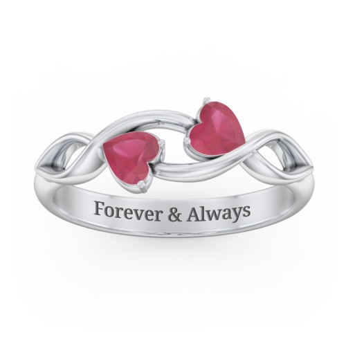 Heavenly Hearts Ring with Heart Birthstones – Sterling Silver with Ruby