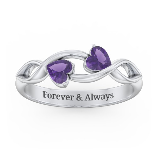 Heavenly Hearts Ring with Heart Birthstones – Sterling Silver with Amethyst