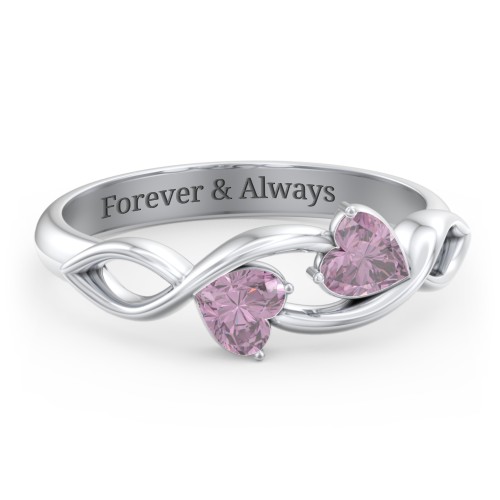 Heavenly Hearts Ring with Heart Birthstones – Sterling Silver with Alexandrite