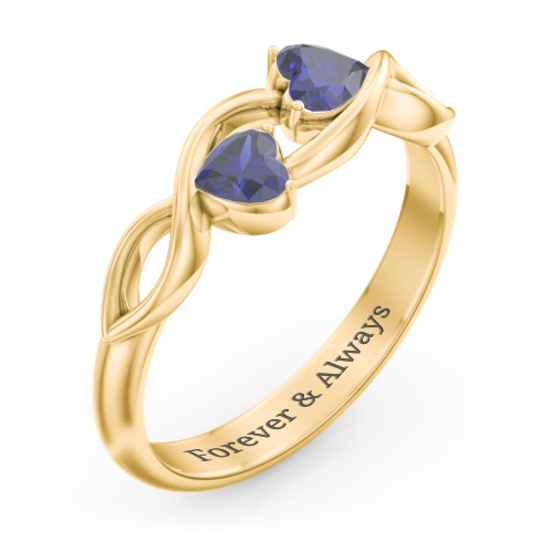 Heavenly Hearts Ring with Heart Birthstones – 10K Yellow Gold with Blue Sapphire