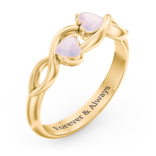 Heavenly Hearts Ring with Heart Birthstones – 10K Yellow Gold with Opal