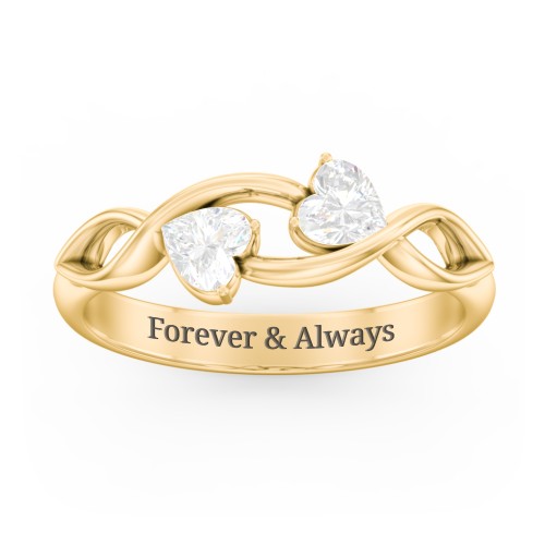 Heavenly Hearts Ring with Heart Birthstones – 10K Yellow Gold with Diamond