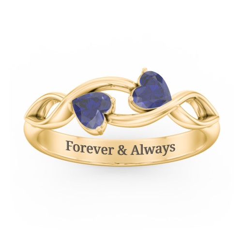 Heavenly Hearts Ring with Heart Birthstones – 10K Yellow Gold with Blue Sapphire