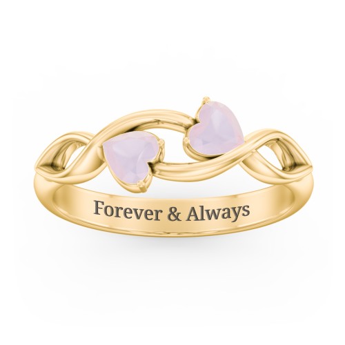 Heavenly Hearts Ring with Heart Birthstones – 10K Yellow Gold with Opal