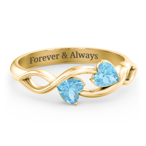 Heavenly Hearts Ring with Heart Birthstones – 10K Yellow Gold with Blue Topaz
