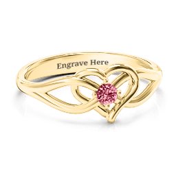 Everlasting Elegance Interwoven Heart Ring in 14K Solid Yellow Gold with Red Premium Zirconia, Amethyst Premium Zirconia, and Amethyst