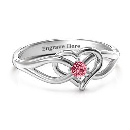 Everlasting Elegance Interwoven Heart Ring in 10K Solid White Gold with Red Premium Zirconia, Amethyst Premium Zirconia, and Amethyst