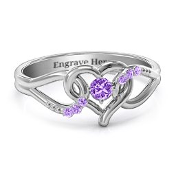 You Have My Heart Ring with Accents in 925 Sterling Silver with Amethyst and Amethyst Premium Zirconia