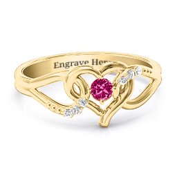 You Have My Heart Ring with Accents in 14K Solid Yellow Gold with Ruby and White Premium Zirconia