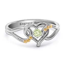 You Have My Heart Ring with Accents in 925 Sterling Silver with Peridot and Fancy Yellow Premium Zirconia