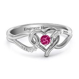 You Have My Heart Ring with Accents in 925 Sterling Silver with Ruby and White Premium Zirconia