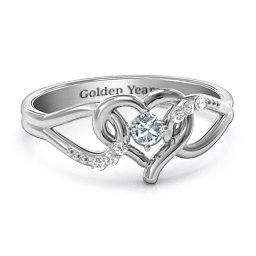 You Have My Heart Ring with Accents in 925 Sterling Silver with Cubic Zirconia and White Premium Zirconia