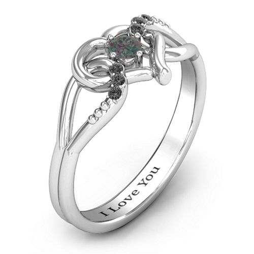You Have My Heart Ring with Accents – Sterling Silver with Alexandrite and Black Premium Zirconia