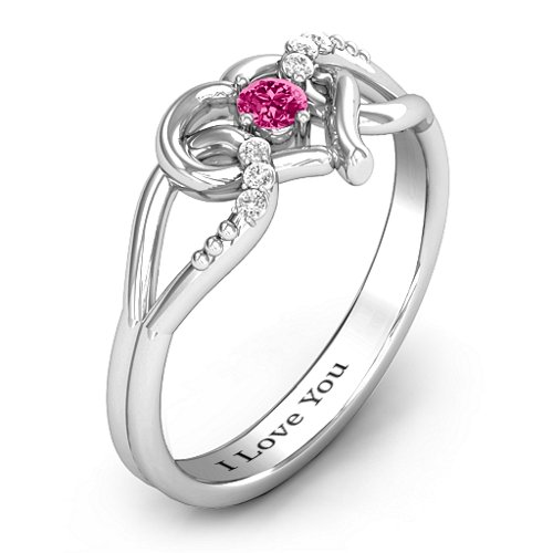 You Have My Heart Ring with Accents – Sterling Silver with Ruby and White Premium Zirconia