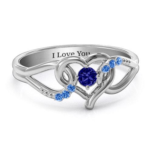 You Have My Heart Ring with Accents – Sterling Silver with Blue Sapphire and Fancy Blue Premium Zirconia