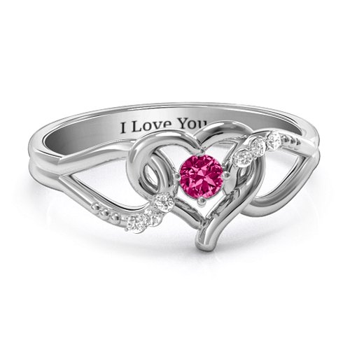 You Have My Heart Ring with Accents – Sterling Silver with Ruby and White Premium Zirconia