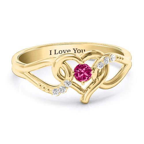 You Have My Heart Ring with Accents – 10K Yellow Gold with Ruby and White Premium Zirconia