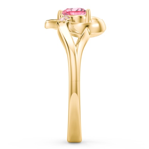 Infinity and Heart Birthstone Ring with Accents – 18K Gold Plated Silver with Pink Tourmaline and Fancy Pink Premium Zirconia