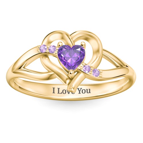 Infinity and Heart Birthstone Ring with Accents – 18K Gold Plated Silver with Amethyst and Amethyst Premium Zirconia