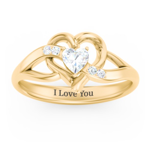Infinity and Heart Birthstone Ring with Accents – 18K Gold Plated Silver with Lab Diamond