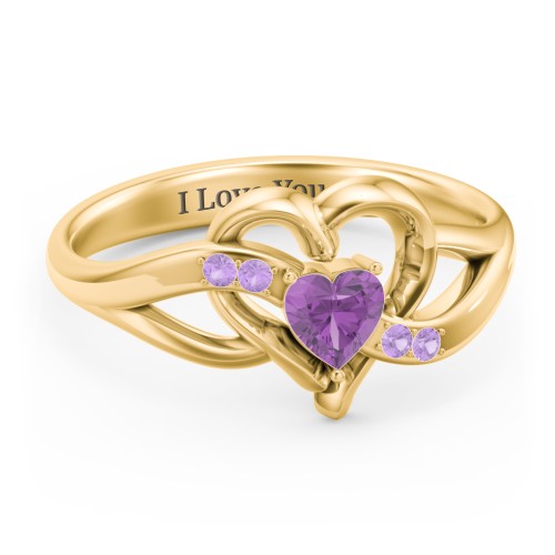 Infinity and Heart Birthstone Ring with Accents – 18K Gold Plated Silver with Amethyst and Amethyst Premium Zirconia