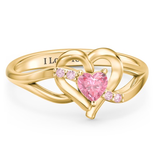 Infinity and Heart Birthstone Ring with Accents – 18K Gold Plated Silver with Pink Tourmaline and Fancy Pink Premium Zirconia