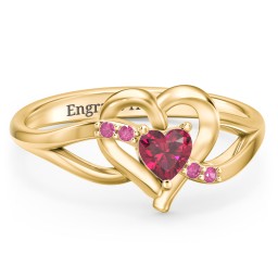 Infinity and Heart Birthstone Ring with Accents in 18K Gold Plated Silver with Ruby and Red Premium Zirconia