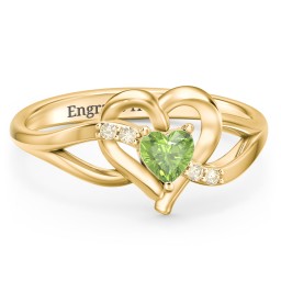 Infinity and Heart Birthstone Ring with Accents in 18K Gold Plated Silver with Peridot and Fancy Yellow Premium Zirconia