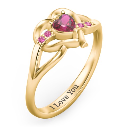 Infinity and Heart Birthstone Ring with Accents – 18K Gold Plated Silver with Ruby and Red Premium Zirconia