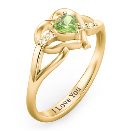 Infinity and Heart Birthstone Ring with Accents – 18K Gold Plated Silver with Peridot and Fancy Yellow Premium Zirconia