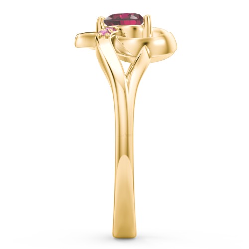 Infinity and Heart Birthstone Ring with Accents – 18K Gold Plated Silver with Ruby and Red Premium Zirconia