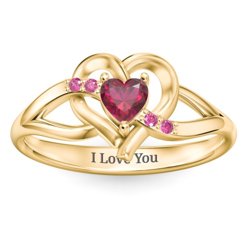 Infinity and Heart Birthstone Ring with Accents – 18K Gold Plated Silver with Ruby and Red Premium Zirconia
