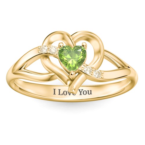Infinity and Heart Birthstone Ring with Accents – 18K Gold Plated Silver with Peridot and Fancy Yellow Premium Zirconia