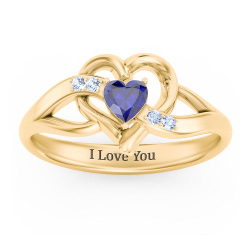 Infinity and Heart Birthstone Ring with Accents – 18K Gold Plated Silver with Blue Sapphire and Fancy Blue Premium Zirconia