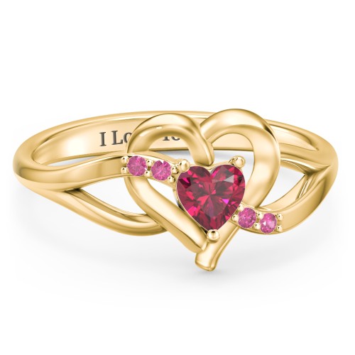 Infinity and Heart Birthstone Ring with Accents – 18K Gold Plated Silver with Ruby and Red Premium Zirconia