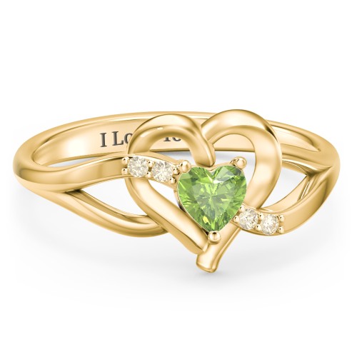 Infinity and Heart Birthstone Ring with Accents – 18K Gold Plated Silver with Peridot and Fancy Yellow Premium Zirconia