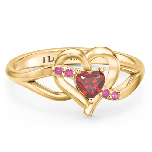 Infinity and Heart Birthstone Ring with Accents – 18K Gold Plated Silver with Garnet and Red Premium Zirconia