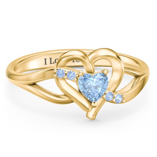 Infinity and Heart Birthstone Ring with Accents – 18K Gold Plated Silver with Blue Topaz and Fancy Blue Premium Zirconia