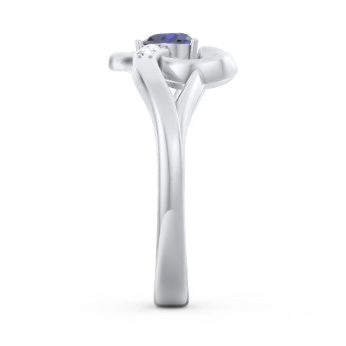 Infinity and Heart Birthstone Ring with Accents – 10K White Gold with Blue Sapphire and White Premium Zirconia