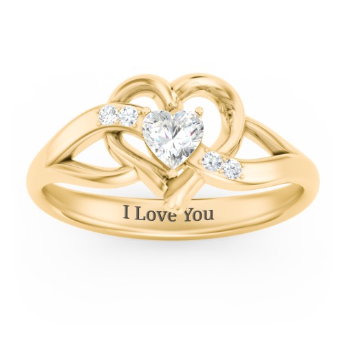 Infinity and Heart Birthstone Ring with Accents – 10K Yellow Gold with Cubic Zirconia and White Premium Zirconia