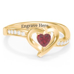 Falling For You Accented Heart Ring in 14K Solid Yellow Gold with Red Premium Zirconia, Amethyst Premium Zirconia, and Amethyst