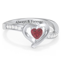 Falling For You Accented Heart Ring – Sterling Silver with Ruby and White Premium Zirconia