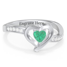 Falling For You Accented Heart Ring in 925 Sterling Silver with Emerald, White Premium Zirconia, Red Premium Zirconia, and Amethyst