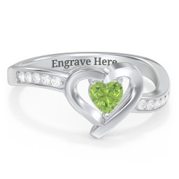 Falling For You Accented Heart Ring in 925 Sterling Silver with Peridot, White Premium Zirconia, Red Premium Zirconia, and Amethyst