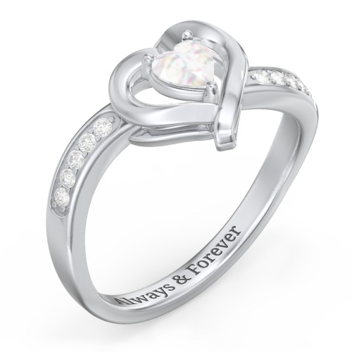 Falling For You Accented Heart Ring – Sterling Silver with Opal and White Premium Zirconia