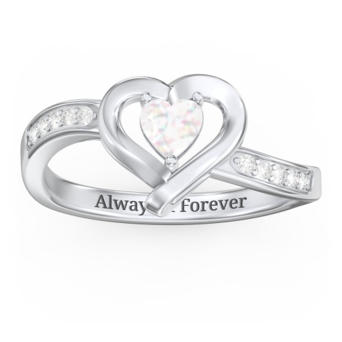 Falling For You Accented Heart Ring – Sterling Silver with Opal and White Premium Zirconia